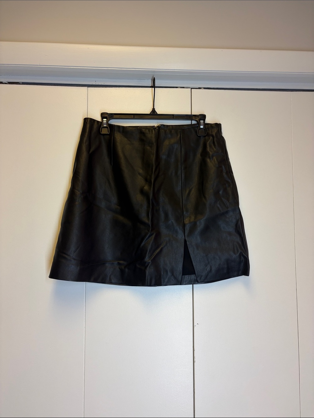 Maeve Black Faux Leather Mini Skirt with Front Slit